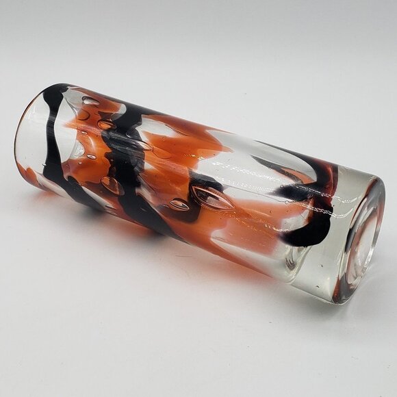 Zwiesel Glas Werksverkauf Orange Amethyst Clear Swirl Cylindrical Art Glass Vase - Picture 4 of 10